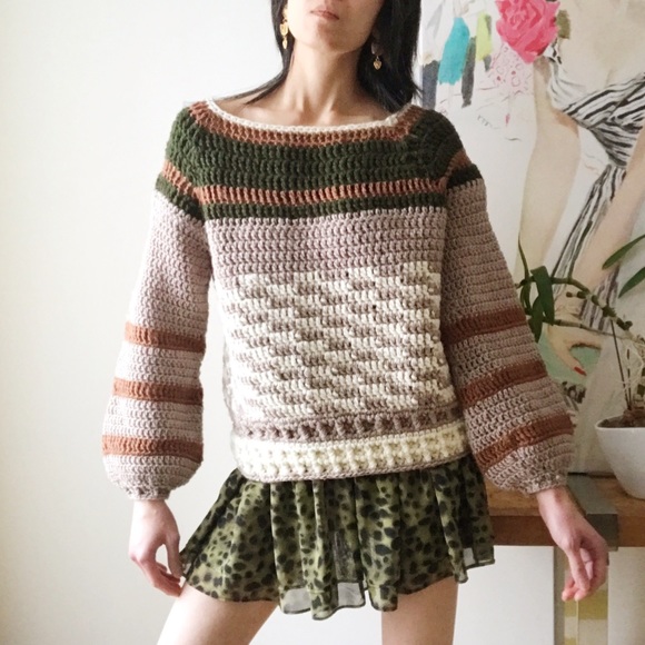 Sweaters - Chunky knit balloon sleeve patterned sweater